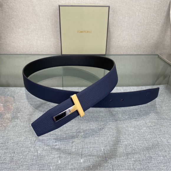 Tom Ford Dark Blue Belt with Gold Buckle - Picture 3 of 5